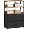 Dresser For Bedroom 3 Drawer Dresser With Shelves Black Dresser For Closet Fabric Chest Of Drawers Vertical Storage Tower For Bedroom, Living Room, Nursery, Entryway, Sturdy Metal Frame