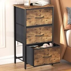 Small Dresser For Bedroom, 3 Drawer Nightstand With Removable Fabric Bins, Storage Chest Of Drawers For Closet Bedside Nursery Laundry Living Room, Sturdy Steel Frame&Wood Tope, Light Grey -Best Furniture Store 51TQaX1XcSL. AC