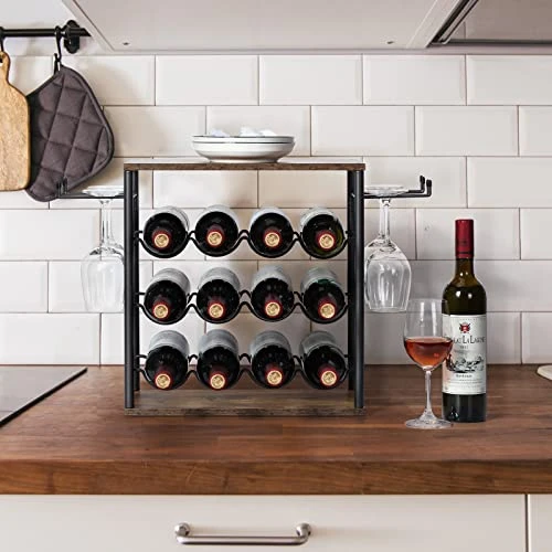 Melos Wine Rack, 12 Bottle Wine Holder Stand For Table, 3 Tier Freestanding Small Wine Rack Countertop, Wine Shelf For Cabinet, Home, Kitchen, Bar, Hotel, Restaurant, Brown 5 Melos Wine Rack, 12 Bottle Wine Holder Stand For Table, 3 Tier Freestanding Small Wine Rack Countertop, Wine Shelf For Cabinet, Home, Kitchen, Bar, Hotel, Restaurant, Brown - Image 5