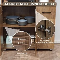 HOMREST Kitchen Buffet Hutch Storage Cabinet, 63'' Freestanding Pantry With Anti-Falling Design, 4 Cabinets & 3 Drawers, Adjustable Shelves And Microwave Space For Dining Room (Brown) -Best Furniture Store 51TYDW7O5oL