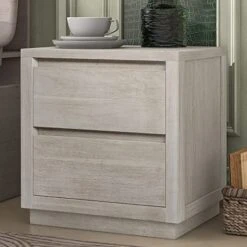 Modern Style Soild Wood 2-Drawer Nightstand Side Table For Bedroom, Living Room, Stone Gray