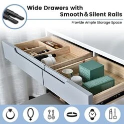 Anity Table Set With Adjustable Brightness Mirror And Cushioned Stool, Dressing Table Vanity Makeup Table With Free Make-up Organizer