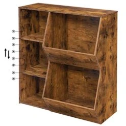 HOOBRO Kids Bookshelf, Toy Storage Organizer, Multi-Bin Storage Cubby, 2 Adjustable Shelves, Bookcase Footboard, Suitable For Children's Room, Playroom, Hallway, Rustic Brown BF31CW01 -Best Furniture Store 51Tj6gP7L7L