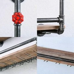 TANGGU Industrial Wine Racks Wall Mounted With 7 Stem Glass Holder,2-Tiers Rustic Metal Hanging Wine Holder,36in Wall Mount Bottle Holder,Pipe Shelves Kitchen/Living Room/Home Wood Wine Shelf -Best Furniture Store 51TnBDBbqkL