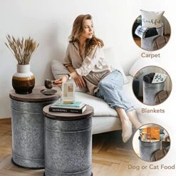 RUSTOWN Farmhouse Accent Side Table, Rustic Storage Ottoman Seat Stool, Galvanized Antique Metal End Table Box Bin With Round Wood Lid, Coffee Or Cocktail Table, Nesting Pieces Two (Pure Galvanized) 16 RUSTOWN Farmhouse Accent Side Table, Rustic Storage Ottoman Seat Stool, Galvanized Antique Metal End Table Box Bin With Round Wood Lid, Coffee Or Cocktail Table, Nesting Pieces Two (Pure Galvanized) -Best Furniture Store 51ToXInxsJL