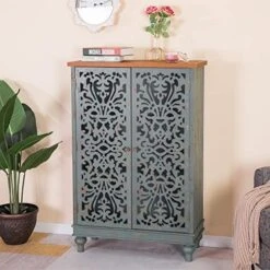MFSTUDIO Accent Tall Wood Storage Cabinet Buffet Sideboard Hollow-Carved Floral 2 Doors Distressed Decorative For Living Room Kitchen Stand Entryway Hallway, 13.8" Dx31.5 Wx47.4 H, Blue 22 MFSTUDIO Accent Tall Wood Storage Cabinet Buffet Sideboard Hollow-Carved Floral 2 Doors Distressed Decorative For Living Room Kitchen Stand Entryway Hallway, 13.8" Dx31.5 Wx47.4 H, Blue -Best Furniture Store 51TqG6l lEL. AC