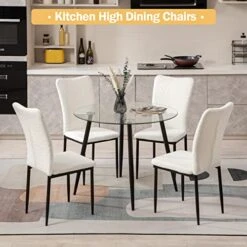Nopurs Sherpa Dining Chairs Set Of 6 - Modern White Upholstered Boucle Dining Chairs High Back Armless Dining Chair With Black Metal Legs For Kitchen Dining Room Home Office -Best Furniture Store 51TqWMVu3cL