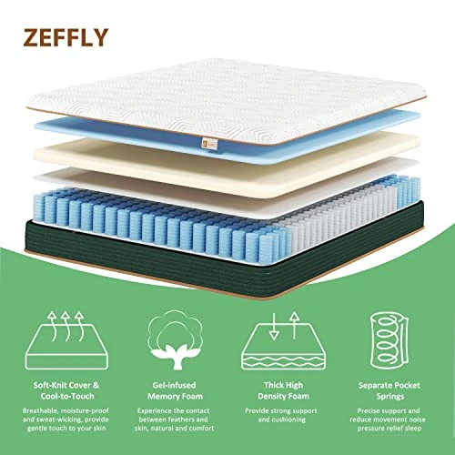 Full Size Mattress 10 Inch, Gel Memory Foam Mattress With Individual Pocket Springs, Hybrid Mattress In A Box For Pressure Relief & Cooler Sleep, CertiPUR-US Certified 3 Full Size Mattress 10 Inch, Gel Memory Foam Mattress With Individual Pocket Springs, Hybrid Mattress In A Box For Pressure Relief & Cooler Sleep, CertiPUR-US Certified - Image 3