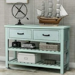 P PURLOVE Console Table Sofa Table With Drawers Console Tables For Entryway With Drawers And 2 Tiers Wood Shelf (Tiffany Blue) -Best Furniture Store 51Tw6xKqpL. AC