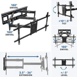 Mount-It! Long Extension TV Mount, Dual Arm Full Motion Wall Bracket With 36 Inch Extended Articulating Arm, Fits Screen Sizes 50 55 60 65 70 75 80 85 90 Inch, VESA 800x400mm Compatible, 176 Lb -Best Furniture Store 51TylCSWUWL