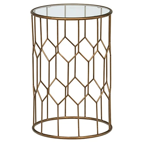 Amazon Brand – Rivet Geometric Modern Glass And Metal Side End Table Stand, 15.6" W, Gold Finish 1 Amazon Brand – Rivet Geometric Modern Glass And Metal Side End Table Stand, 15.6" W, Gold Finish