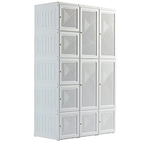 Portable Closet Clothes Wardrobe Plastic Bedroom Armoire 14"x20" Depth Cube Storage Organizer With Hanging Rod And Doors,15 Cubes, White (Door Accessories) 1 Portable Closet Clothes Wardrobe Plastic Bedroom Armoire 14"x20" Depth Cube Storage Organizer With Hanging Rod And Doors,15 Cubes, White (Door Accessories)