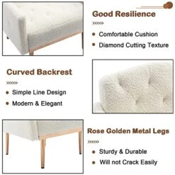 KINFFICT Modern Accent Chair, Upholstered Single Sofa Arm Chair For Living Room And Bedroom, Upholstered Comfy Armchair Chair With Solid Tapered Metal Legs, White -Best Furniture Store 51U3AX7ctgL