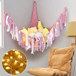 Altsuceser Stuffed Animal Storage Hammock With LED Light, Corner Hanging Net Bag For Stuffed Animal Plush Toy, Boho Handmade Toy Storage Hammock For Kids Girls Baby White -Best Furniture Store 51UEMy0onIL. AC