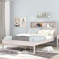 3-Piece Bedroom Sets King Size Platform Bed Frame With Headboard, Nightstand And 6-Drawer Dresser, Solid Rubber Wood King Bedroom Set For Kids Teens Adults, Milky White -Best Furniture Store 51UFhdPdCUL. AC
