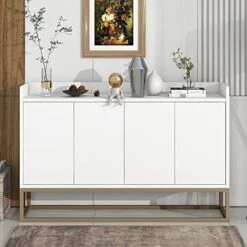WILLIAMSPACE 46.8" Modern Sideboard Buffet Cabinet With 4 Doors & Adjustable Shelf & Gold Metal Frame, Floor Storage Cabinet, Standing Side Cabinet For Living Room, Hallway, Kitchen - Black&White&Gold -Best Furniture Store 51UOcMxLg5L. AC