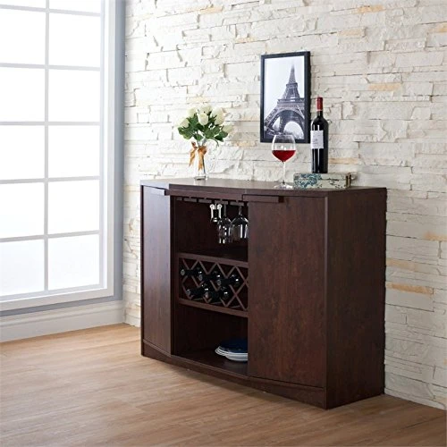 IoHOMES Annadel Contemporary Wine Buffet, Wood Sideboard With Glass Rack, Two Shelved Cabinets And Open Bottom Shelf, Vintage Walnut 3 IoHOMES Annadel Contemporary Wine Buffet, Wood Sideboard With Glass Rack, Two Shelved Cabinets And Open Bottom Shelf, Vintage Walnut - Image 3