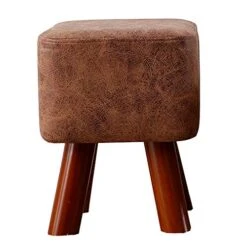 Upholstered Footstool Household Stool Comfortable Technology Cloth Living Room Shoe Bench Solid Wood Legs Bearing 100kg 2 Styles (Color : Brown, Size : 34cm)