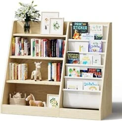 White 4 Tier Kids Wooden Bookshelf, Five Layer Sling Bookcase, Kids Storage Book Rack, Book And Toy Organizer Cabinet, Book Display, For Playroom, Bedroom, Study Living Room, Nursery,Classroom -Best Furniture Store 51UZSydsE2L. AC