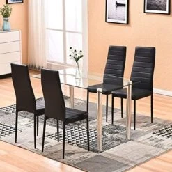 BELIFEGLORY Dining Table With Chairs, Glass Dining Kitchen Table Set Modern Tempered Glass Top Table And PU Leather Chairs With Chairs Dining Room Furniture (Round Table+White Chairs) -Best Furniture Store 51Ue5cJndBL. AC