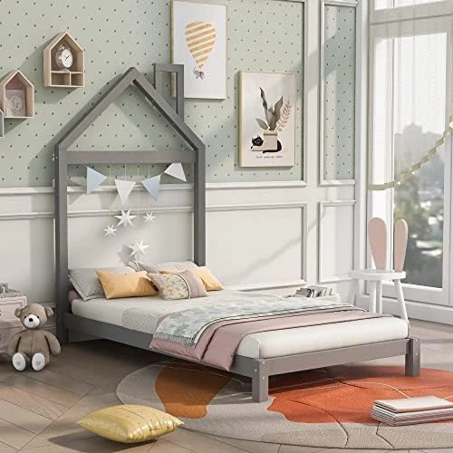 Lifeand Twin Size Wooden House Bed For Kids Teens,No Box Spring Required,Natural 12 Lifeand Twin Size Wooden House Bed For Kids Teens,No Box Spring Required,Natural - Image 12