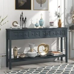 LZ LEISURE ZONE Buffet Sideboard Retro Style Wood Console Table With Bottom Shelf, Storage Cabinet & Drawers For Living Room/Kitche/Entryway, Antique Blue -Best Furniture Store 51UgJuMc9uL. AC