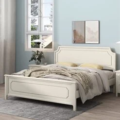 3-Piece Bedroom Sets King Size Platform Bed Frame With Headboard, Nightstand And 6-Drawer Dresser, Solid Rubber Wood King Bedroom Set For Kids Teens Adults, Milky White -Best Furniture Store 51UhUKWdBPL