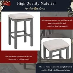 GLANZEND Multipurpose Set With 3 Upholstered Stools, Easy To Assemble, Table Weight Capacity 350 LBS, For Living, Guest Room, Home Bar, Kitchen, Gray -Best Furniture Store 51UimHjU01L