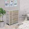 Torage Tower With 7 Drawers, 3 4 Tier Dresser For Bedroom, Closet Organizer Unit Furniture, Corner Chest Bin Organization For Living Room, Dorm, Steel Frame Easy Pull Fabric Bins, Wooden Top-DS0005D