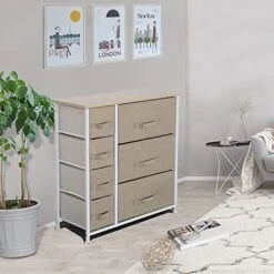 Torage Tower With 7 Drawers, 3 4 Tier Dresser For Bedroom, Closet Organizer Unit Furniture, Corner Chest Bin Organization For Living Room, Dorm, Steel Frame Easy Pull Fabric Bins, Wooden Top-DS0005D -Best Furniture Store 51Uiyfgp5dS. AC