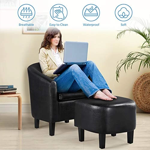 Yaheetech Lounge Chair Modern Chaise Lounge Armchair With Footstool Faux Leather Lounge Reading Chair With Footrest Black 3 Yaheetech Lounge Chair Modern Chaise Lounge Armchair With Footstool Faux Leather Lounge Reading Chair With Footrest Black - Image 3