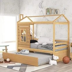 Harper & Bright Designs Twin House Bed With Trundle Bed, Wood Twin Size Daybed For Girls Boys,Kids Platform Bed Frame With Roof Twin Cabin Bed For Bedroom,Pink+White 26 Harper & Bright Designs Twin House Bed With Trundle Bed, Wood Twin Size Daybed For Girls Boys,Kids Platform Bed Frame With Roof Twin Cabin Bed For Bedroom,Pink+White -Best Furniture Store 51Untv9an1L. AC