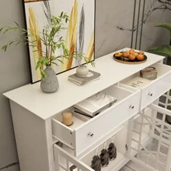 Hitow White Buffet Cabinet, Storage Sideboard With Glass Doors, Kitchen Buffet Storage Cabinet With Drawers & Adjustable Shelves, Entryway Cupboard Console Table (51.1" W X 15.7" D X 35.4" H) -Best Furniture Store 51UwJwzACpL