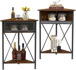 VECELO Cabinet/Table, 3-Tier Display Shelves With Protection Door, Metal Frame Storage Shelf Organizer For Small Space, Living Room, Kitchen, Bathroom, Set Of 2, Grey+Black 28 VECELO Cabinet/Table, 3-Tier Display Shelves With Protection Door, Metal Frame Storage Shelf Organizer For Small Space, Living Room, Kitchen, Bathroom, Set Of 2, Grey+Black -Best Furniture Store 51V30GVrSwL. AC