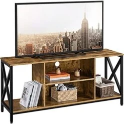 Yaheetech TV Stand For 65 Inch TV Console Table With Storage Shelves Cabinet, 55" Wood Entertainment Center For Living Room, Industrial Modern Style TV Cabinet For Flat Screens, Gray -Best Furniture Store 51V3P1DGD L. AC