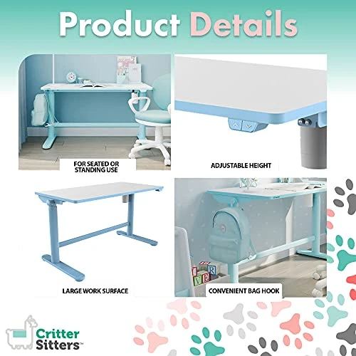 CRITTER SITTERS 20-in. Electric Blue Stand Or Sit Desk For Children With Adjustable Height,Blue, White,CSDESK-BLU 2 CRITTER SITTERS 20-in. Electric Blue Stand Or Sit Desk For Children With Adjustable Height,Blue, White,CSDESK-BLU - Image 2
