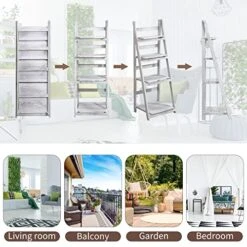 ECOMEX 4-Tier Ladder Shelf, Ladder Bookshelf Foldable Ladder Shelves, Rustic Wood Ladder Shelf Storage Rack Bookcase, Plant Display Shelf For Room Office Bedroom, White -Best Furniture Store 51VELP9CvlL 1