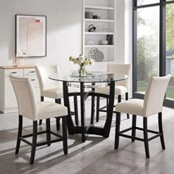 PADMA HOUSE 42" Glass Top Counter Height Table With Solid Wood Base,1/2 Thick Tempered Glass,35.5 Height -Best Furniture Store 51VQaOh84UL