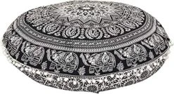 Rajasthaniartdecor Round Pouf Cover Cushion Cotton With Pom Meditetion Seating For Living Dorm Room Color Size 32 Inch Inches (Cover Only) (Blue Gold), RADC003-V, Inches(80 Cm) -Best Furniture Store 51VUA3sMUJL. AC