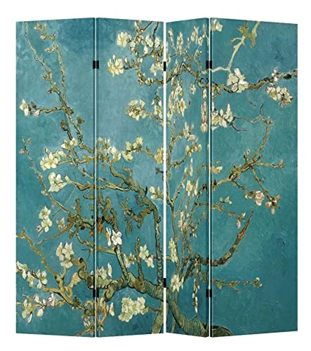 4 Panel (Original Teal Color) Wood Folding Screen Decorative Canvas Privacy Partition Room Divider - Vincent Van Gogh's Almond Blossoms 1 4 Panel (Original Teal Color) Wood Folding Screen Decorative Canvas Privacy Partition Room Divider - Vincent Van Gogh's Almond Blossoms