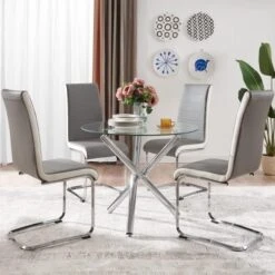 Modern Round Dining Table With Clear Tempered Glass Top, 3 Chrome Legs Kitchen Table For 2 Or 4 Person,Round Dining Table Furniture For Home Office Kitchen Dining Room(W 35.4 X L 35.4 X H 29.5 Inch) 11 Modern Round Dining Table With Clear Tempered Glass Top, 3 Chrome Legs Kitchen Table For 2 Or 4 Person,Round Dining Table Furniture For Home Office Kitchen Dining Room(W 35.4 X L 35.4 X H 29.5 Inch) -Best Furniture Store 51Vckm7wjCL. AC