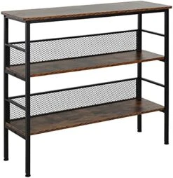 HOMCOM 3-Tier Console Table Industrial Style Storage Metal Wooden Shelf With A Robust Multi-Functional Design & Adjustable Feet, Black -Best Furniture Store 51VncdvAdTL. AC