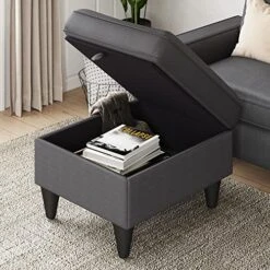Lonkwa L-Shaped Couches Convertible Storage Ottoman 3-Seat Grey Sectional Sofas For Living Room/Bedroom/Office/Small Space, Dark Gray -Best Furniture Store 51VxqrIUFkL