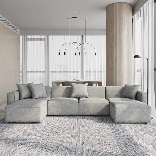 Acanva Luxury Modular Sectional Living Room Sofa Set, Modern Minimalist Style Couch With Ottoman And Chaise, L-Shape, Grey 7 Acanva Luxury Modular Sectional Living Room Sofa Set, Modern Minimalist Style Couch With Ottoman And Chaise, L-Shape, Grey - Image 7
