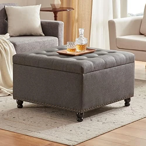 Tbfit Large Square Storage Ottoman Bench, Tufted Upholstered Coffee Table Ottoman With Storage, Oversized Storage Ottomans Toy Box Footrest For Living Room, Cream Beige 10 Tbfit Large Square Storage Ottoman Bench, Tufted Upholstered Coffee Table Ottoman With Storage, Oversized Storage Ottomans Toy Box Footrest For Living Room, Cream Beige - Image 10