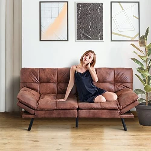Opoiar Faux Leather Sleeper Sofa,Memory Foam Futon Sofa Bed,Foldable Couch Sleeper,Compact Sofa Padded With Metal Legs, Modern Convertible Loveseat Sofa For Living Room,Apartment,Studio,Brown 7 Opoiar Faux Leather Sleeper Sofa,Memory Foam Futon Sofa Bed,Foldable Couch Sleeper,Compact Sofa Padded With Metal Legs, Modern Convertible Loveseat Sofa For Living Room,Apartment,Studio,Brown - Image 7
