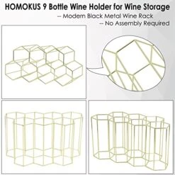 HOMOKUS Wine Rack Countertop Metal Wine Holder 9 Bottles Tabletop Wine Rack Storage Wine Shelf Portable Wine Cabinet Freestanding Wine Holder For Bar Counter Restaurant Table And Living Room (Gold) -Best Furniture Store 51WG2yx5HUL