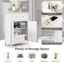 Tangkula Bathroom Floor Cabinet, Free Standing Wooden Storage Cabinet With Large Drawer And Cabinet, 2 Doors, 3 Heights Adjustable Shelf, Storage Organizer For Bathroom Living Room -Best Furniture Store 51WQFGLbLKL