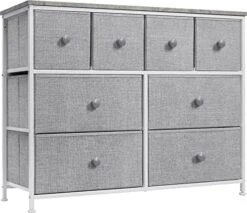 Fabric Dresser For Bedroom - Chest Of 8 Drawers, Storage Tower, Clothing Organizer, For Closet, For Living Room, Steel Frame, Fabric Bins - Knob Handle (White) -Best Furniture Store 51WS86JSPOL. AC