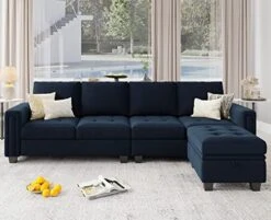 Belffin Velvet Reversible Sectional Sofa With Chasie Convertible Sectional Couch With Storage Ottoman L Shaped 4-seat Sectional Sofa Black -Best Furniture Store 51WT5ktyLL. AC